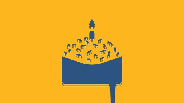 Blue Easter cake and candle icon isolated on orange background. Happy Easter. 4K Video motion graphic animation