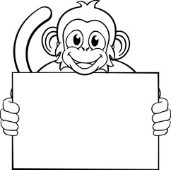 Monkey Cartoon Character Animal Holding Sign