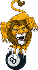 Lion Angry Pool 8 Ball Billiards Mascot Cartoon