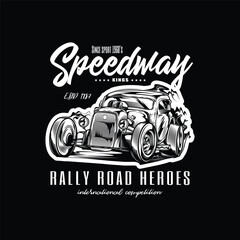Fototapeta premium Original vector illustration. American classic hot rod in vintage style. T-shirt design.