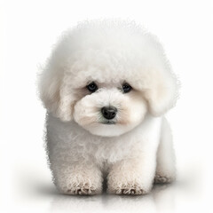 Obraz premium Cute small dog bichon frize isolated on white background. 3D realistic illustration. Based on Generative AI