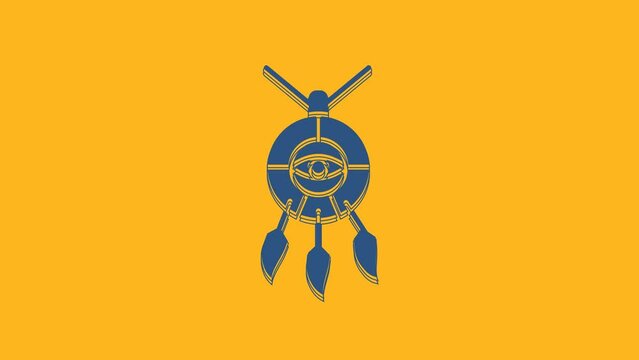 Blue Dream catcher with feathers icon isolated on orange background. 4K Video motion graphic animation