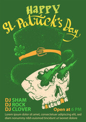 funky saint patrick skull for st patrick's day event retro style poster vector illustration