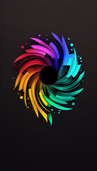 Ai generated. Rainbow color swirl. Minimalist design for a psychologist and psychiatrist cabinet. Dark background with colorful patterns. Copy space for brand name.