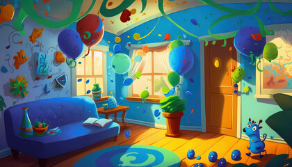 Funny Cartoon Room Background | Whimsical World | Cool Cartoon Backdrops For Kids | AI Generated
