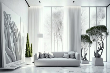 Modern White Room with Nature Concept generative ai