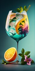 Refreshing gin and tonic concept. Generative AI - obrazy, fototapety, plakaty