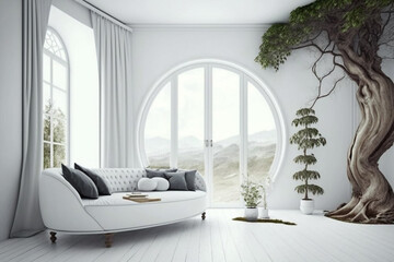 Modern White Room with Nature Concept generative ai
