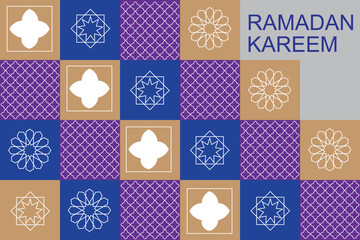 A blue and purple pattern with the words ramadan karee.