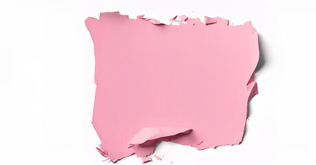 A torn piece of pink paper on a white background