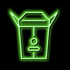 takeaway food box neon glow icon illustration - obrazy, fototapety, plakaty