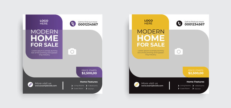 Corporate business property web banner design. Real estate sale social media post template