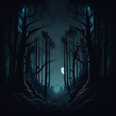 Fototapeta premium Dark forest in the middle of the night