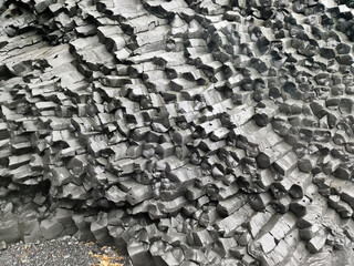 Amazing basalt rock structures at Endless Black Beach of Iceland.