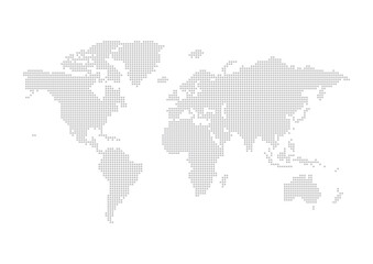 Fototapeta na wymiar グレーの世界地図 - 角が丸い四角いで作ったドットのワールドマップ 