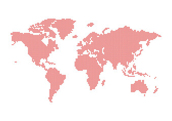 Fototapeta na wymiar 赤い世界地図 - 角が丸い四角で作ったドットのワールドマップ - グローバルのイメージ素材 
