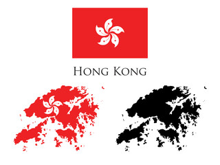 hong kong flag and map illustration vector