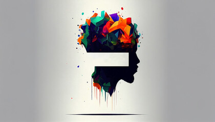 Brain awareness and mental health concept. Abstract brain cognitions background. Unrecognizable person profile with large copy space for personal brand name. Ai generated.