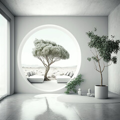 Modern White Interior with Natural Elements generative ai