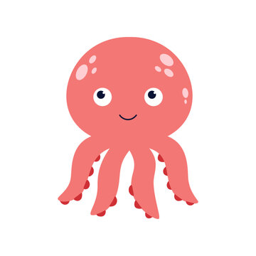 flat vector illustration of cartoon octopus isolated on white