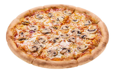 Delicious pizza with mushrooms, mozzarella and tomato sauce, cut out