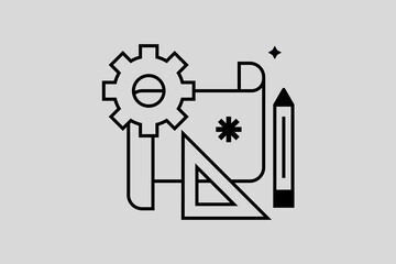 Minimalistic draftsmanship vector illustration in flat style design. Geometric sketch icon for website, mobile app, ui ux design, web design, business, marketing, landing page, web development concept