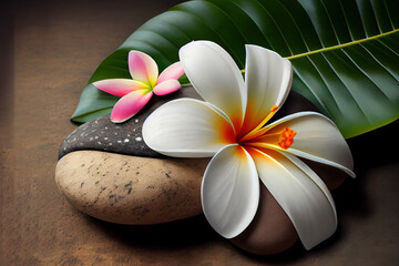 Fototapeta na wymiar spa stones with frangipani. Generative Ai