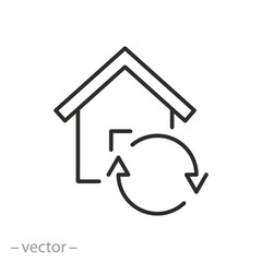 home update icon, house maintenance, tech sync buildings, thin line symbol on white background - editable stroke vector illustration eps10