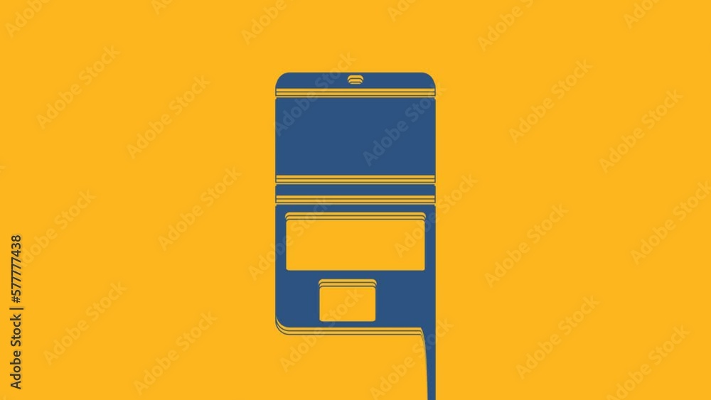Poster blue laptop icon isolated on orange background. computer notebook with empty screen sign. 4k video m