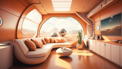 The Futuristic Living Room, featuring a sleek and modern living room design with a futuristic twist, showcasing the unique and innovative elements of this space, Generative AI