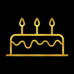 birthday cake icon in gold color, birthday cake vector logo illustration for graphic and web design