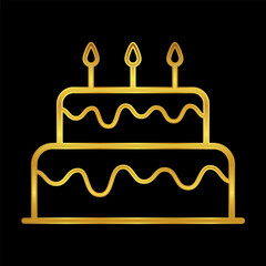 birthday cake icon in gold color, birthday cake vector logo illustration for graphic and web design