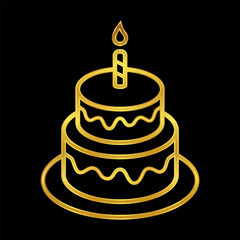 birthday cake icon in gold color, birthday cake vector logo illustration for graphic and web design