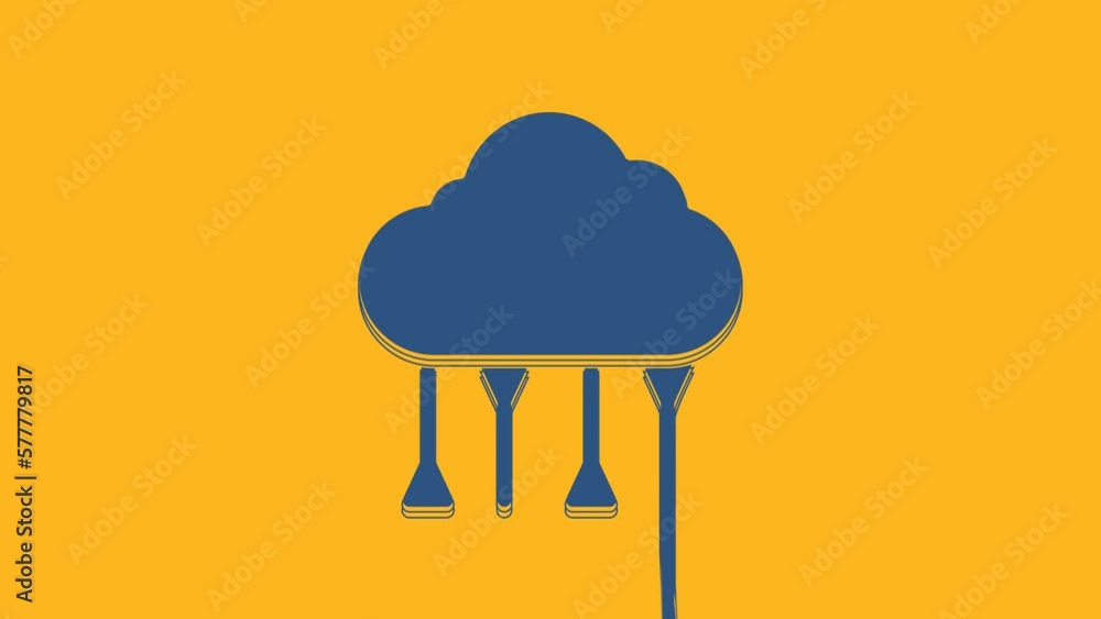 Poster blue network cloud connection icon isolated on orange background. social technology. cloud computing