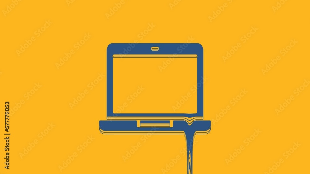 Poster blue laptop icon isolated on orange background. computer notebook with empty screen sign. 4k video m