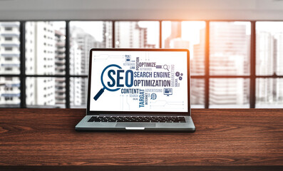 SEO search engine optimization for modish e-commerce and online retail business showing on computer...