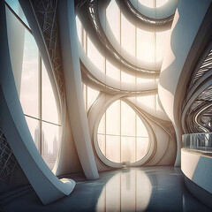 Fototapeta premium Abstract architecture background. Modern white interior and exterior disign. Art to print. oncept for designers and architects. Wallpaper. Generative AI.