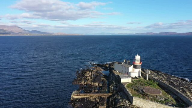 Aerial footage Roancarrigmore Lighthouse, Bantry Bay, West Cork, Ireland 4K