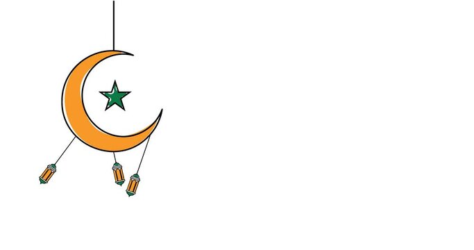 4k motion design animation of  islamic Background design concept with hanging lantern, moon, anda star for eid mubarak, ramadan, or islamic new year.