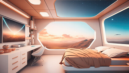 The Futuristic Bedroom, featuring a sleek and modern bedroom design with a futuristic twist, showcasing the unique and innovative elements of this space, Generative AI