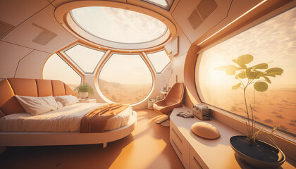The Futuristic Bedroom, featuring a sleek and modern bedroom design with a futuristic twist, showcasing the unique and innovative elements of this space, Generative AI