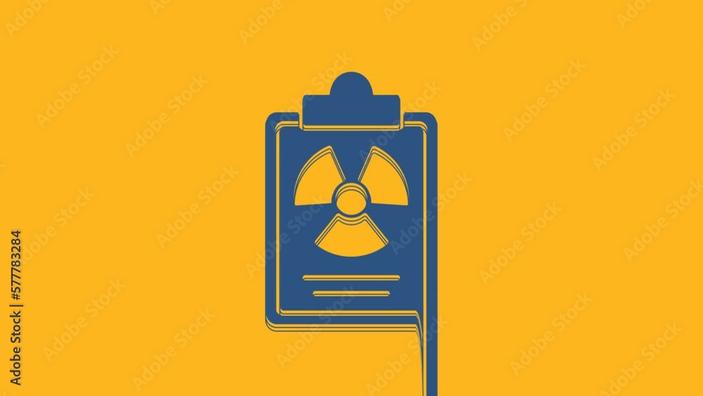 Poster blue radiation warning document icon isolated on orange background. text file. 4k video motion graph