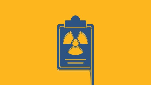Blue Radiation warning document icon isolated on orange background. Text file. 4K Video motion graphic animation