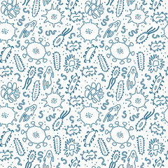 Bacteria and germs outline pattern. Repeated microorganisms isolated on white background.