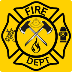 illustration of a fireman emblem sign on white background. firefighter’s st florian maltese cross. fire department symbol. 