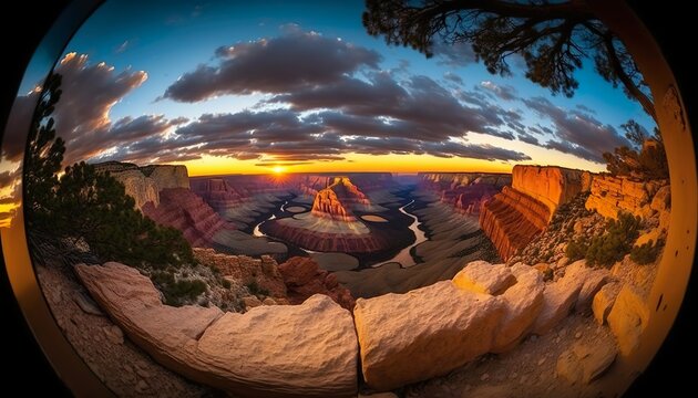 A stunning photograph of a sunset over the Grand Canyon 24mm lens f11 vibrant wide  Generative AI