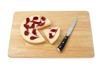 Raspberry cheesecake on a board