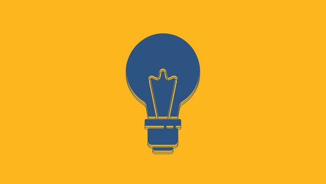 Blue Light bulb with concept of idea icon isolated on orange background. Energy and idea symbol. Inspiration concept. 4K Video motion graphic animation