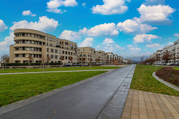 Modern urban  architecture  in Kalbach-Riedberg district (Ortsbezirk) of Frankfurt am Main city. Germany.