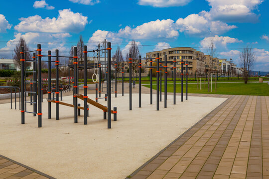 Modern  playground , sports ground, close-up in residential area